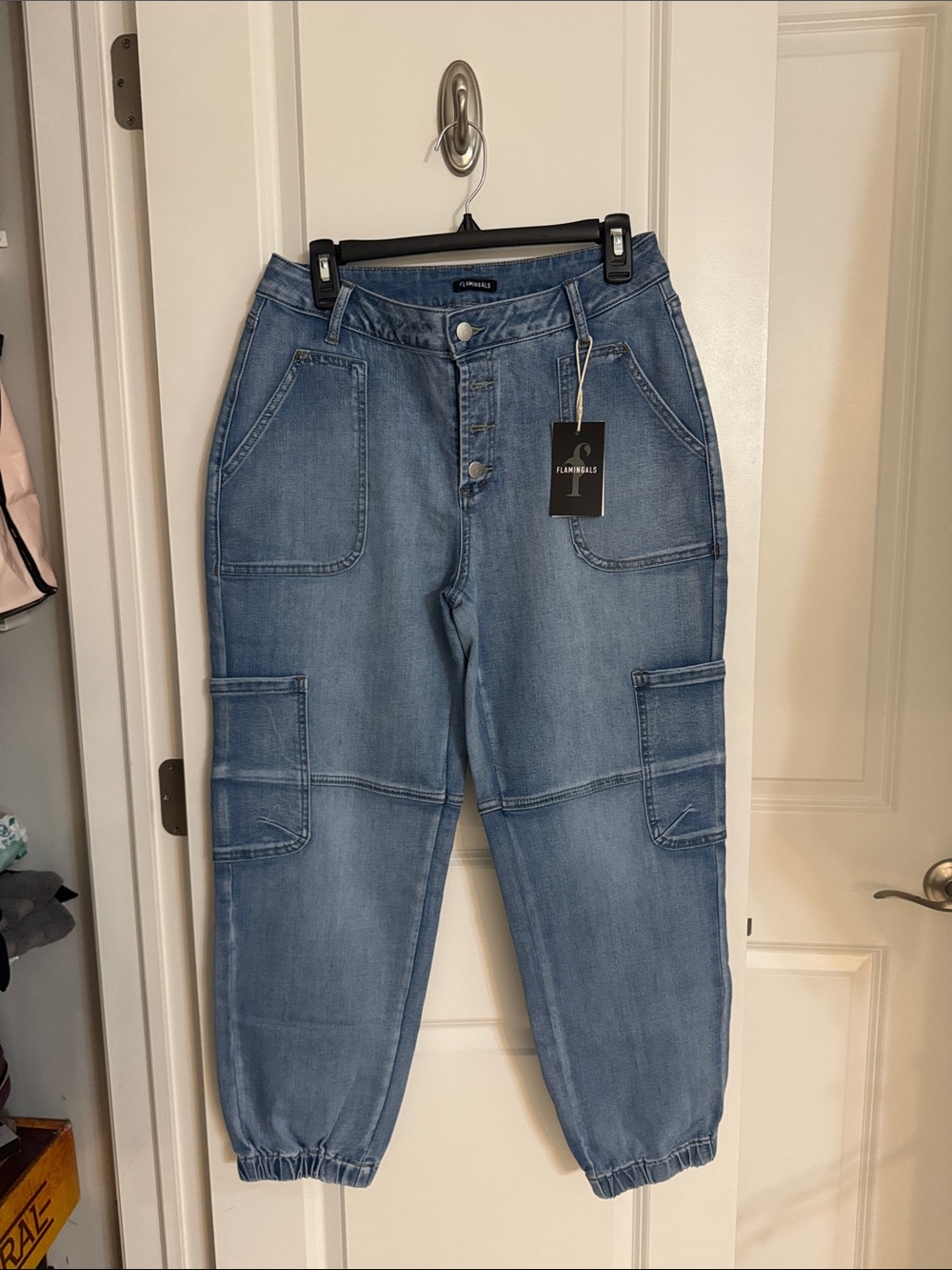 Light Wash Denim Cargo Jogger Jeans for Women - Flannels